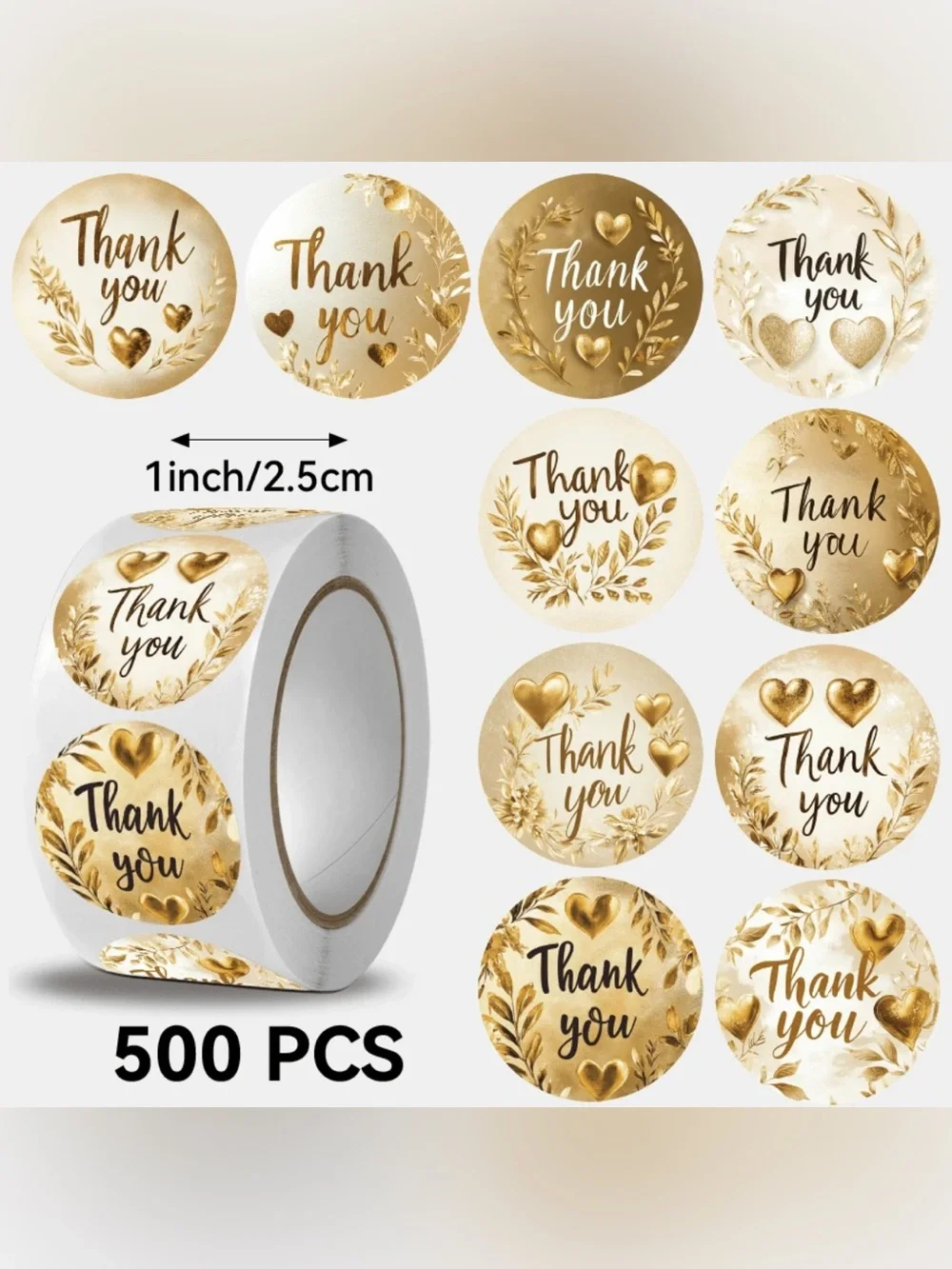 Gold Thank You Sticker Roll - 500 PCS